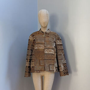 Preswick & Moore Brown and Gold Tapestry Bomber Jacket